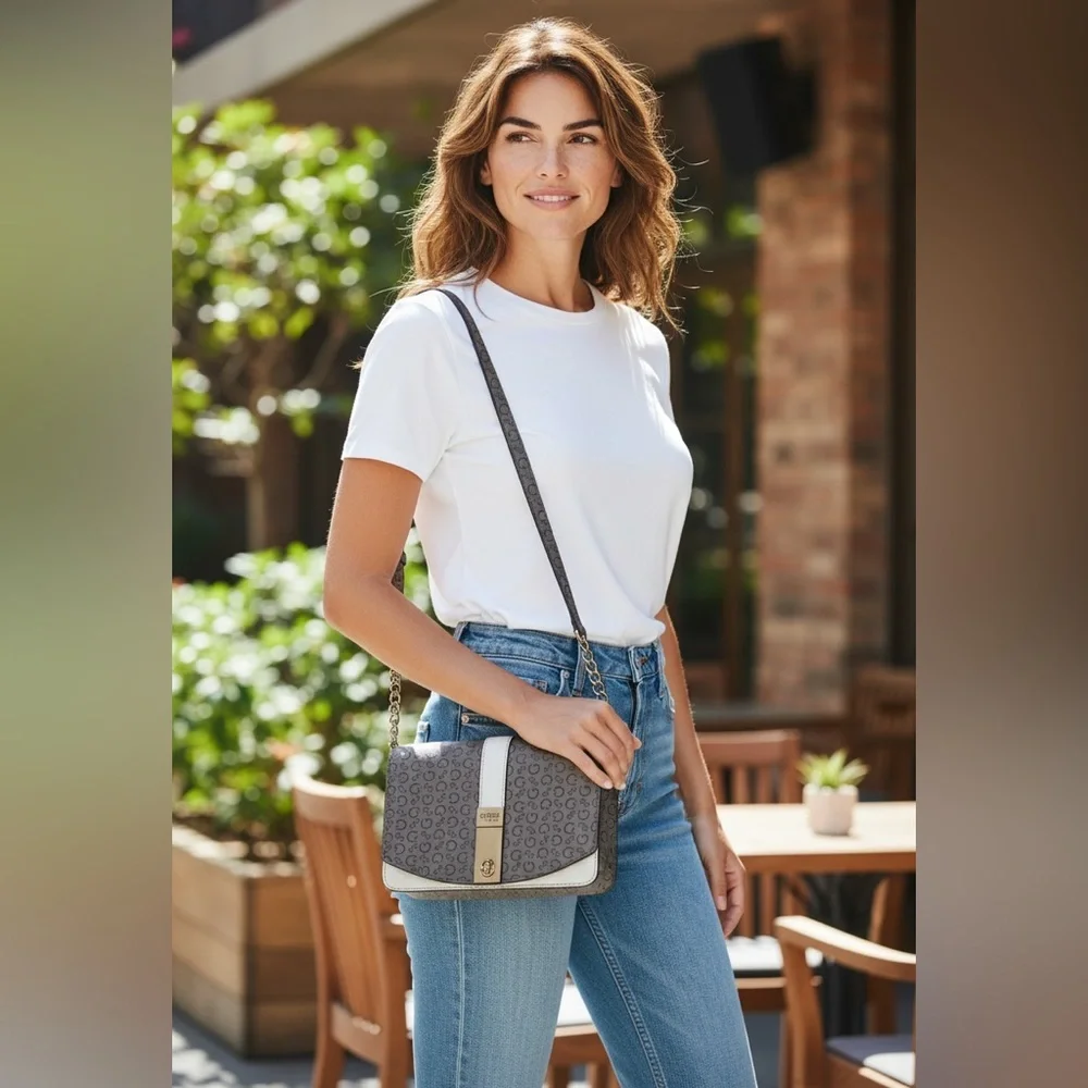 Brown White G by GUESS Los Angeles Crossbody Bag